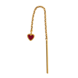 Dangling Love Heart Burgundy Enamel Earring - Single