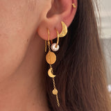 Sun and Moon Earring with Chain - Single